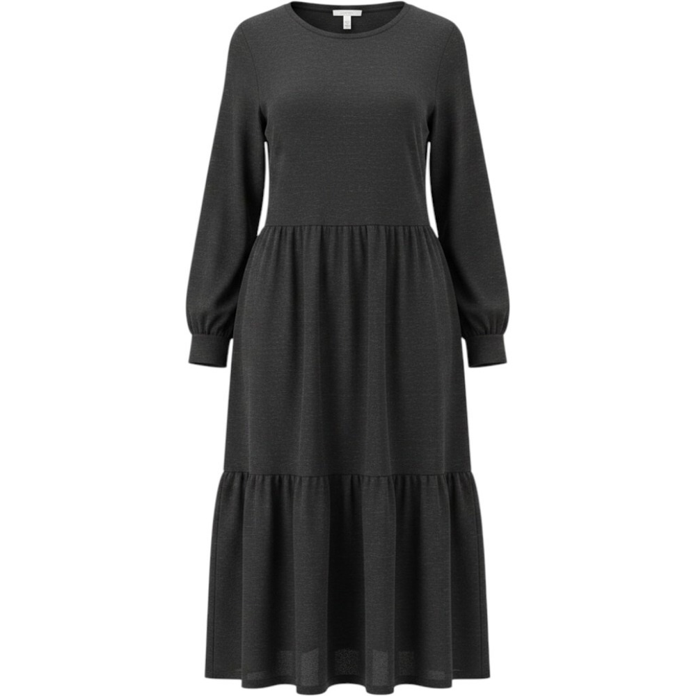 Canyon Retreat Linen Blend Dress Women XL L Drop Waist Tiered Maxi Dark Gray NWT